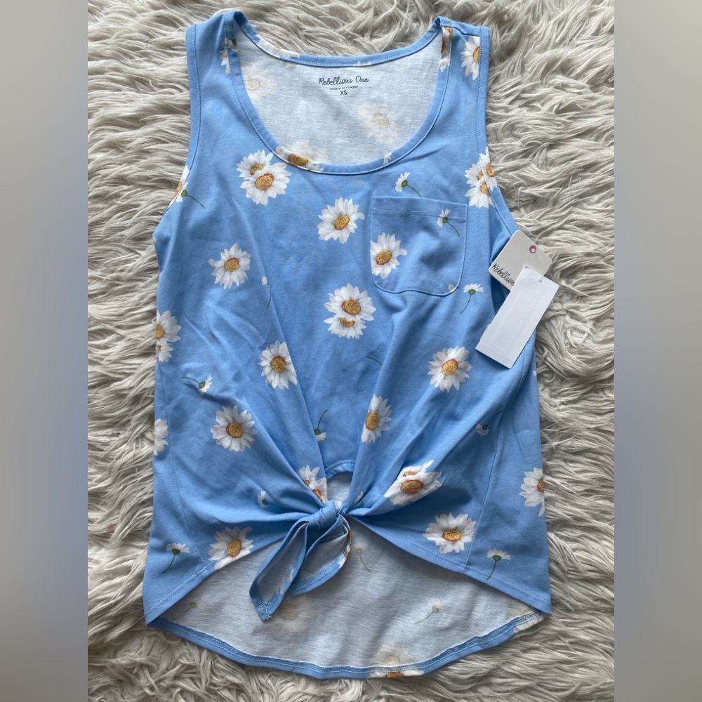 Rebellious One Blue Tie Front Tank Top